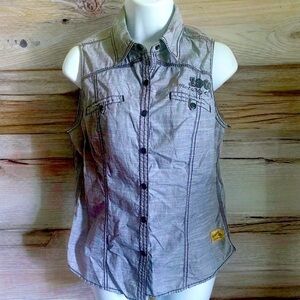 Harley-Davidson Women's Gray Eagle 1903 Snap Front Sleeveless Button Down Shirt